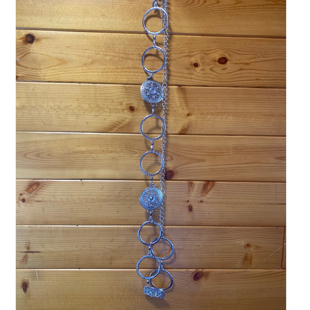 Ornate Silver-Tone Chain Belt Medallion Boho Vintage with Rhinestones